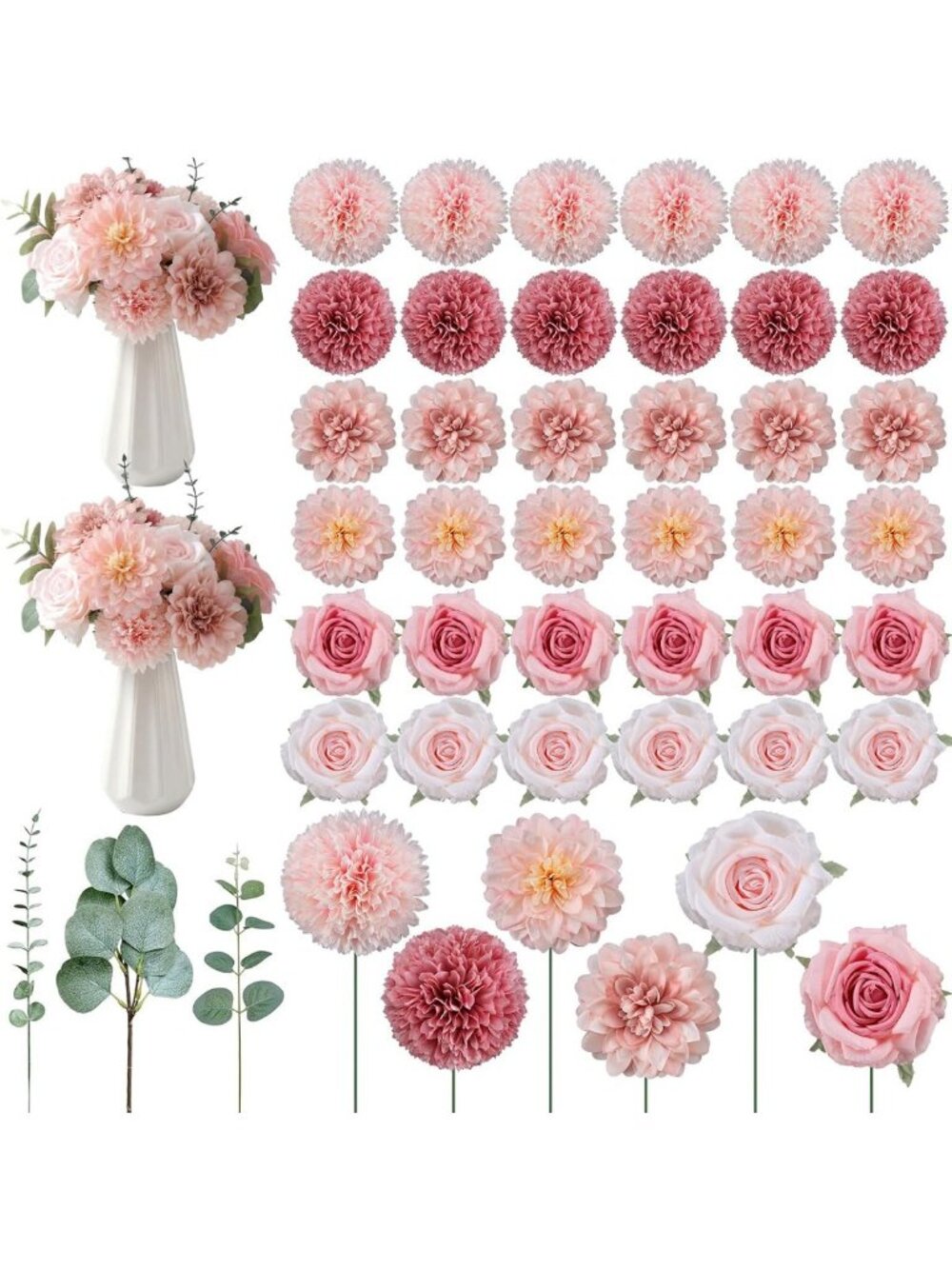 98pcs Pink Artificial Flowers with Stems - Perfect for Home Decor & Arrangements